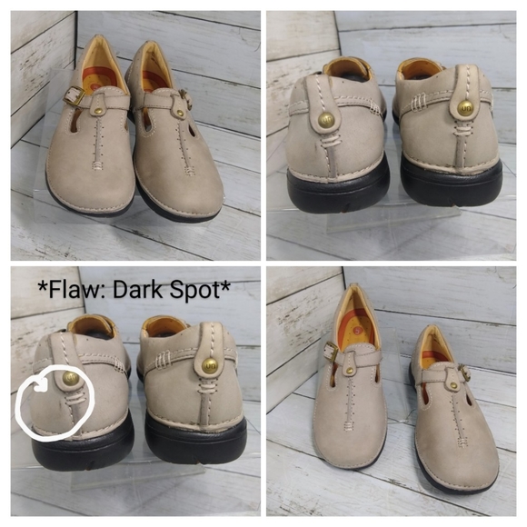 Clarks Unstructured Women 7N Grey Suede Lthr Mary Jane Adjustable Strap Buckle - Picture 5 of 6